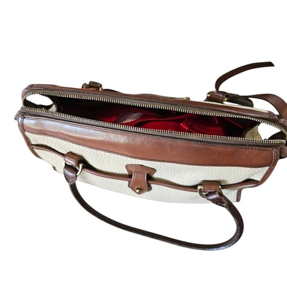 VTG Dooney & Bourke SATCHEL All Weather Leather Pebble creme BONE Broke Zipper - Picture 5 of 15